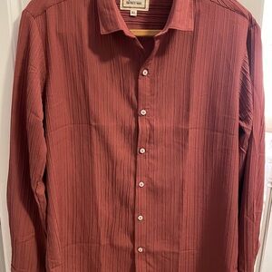 Campus Sutra Men's Russet Brown Ribbed-Rope Tactile Shirt Size XL